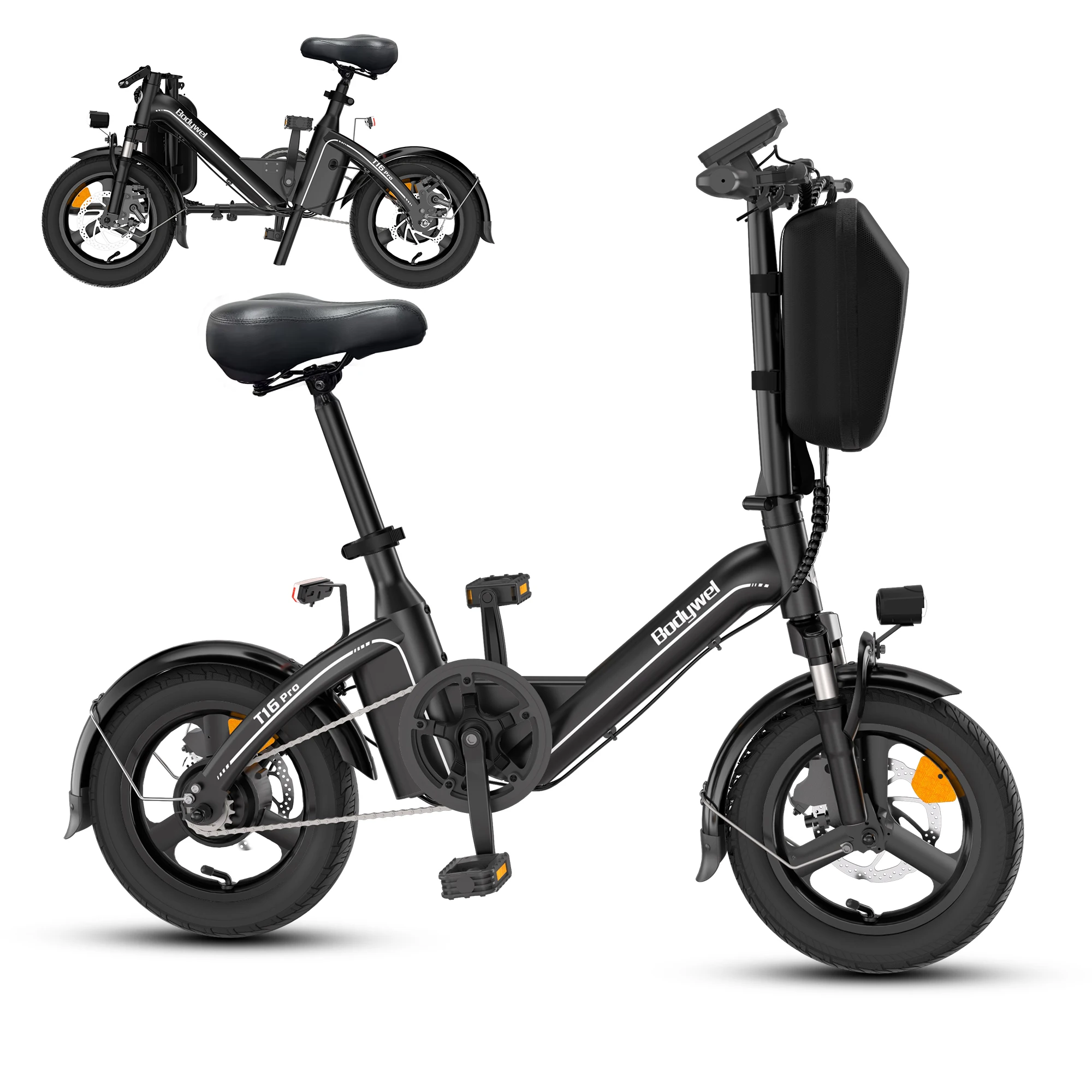Bodywel T16pro Opvouwbare Elektrische Fiets 14" Mini E-bike 36V 10AH 250W Motor Draagbare Elektrische Fiets voor Volwassenen met Trapondersteuning EU Voorraad