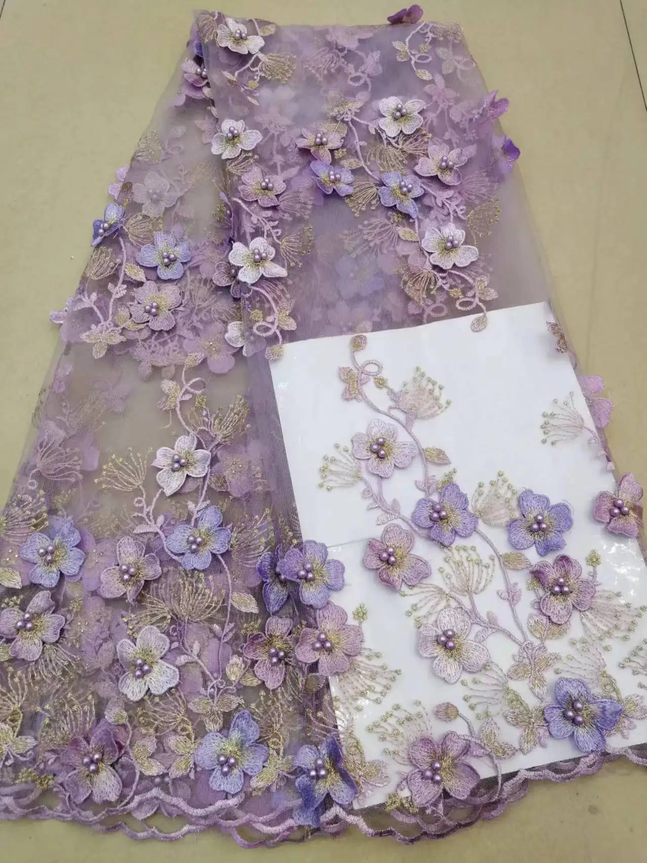 Luxe 3D-bloemen met parels Franse kantstof Hoge kwaliteit kant Netto Afrikaanse kantstof Kralen Kantstoffen voor bruiloft