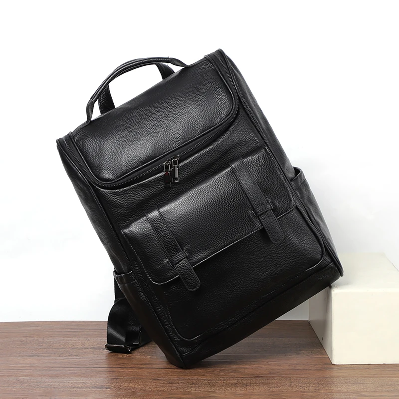 100% Genuine Leather Men Backpack Large Capacity Fashion Boys Schoolbag Laptop Bag Cowhide Travel Backpacks Student Bookbag