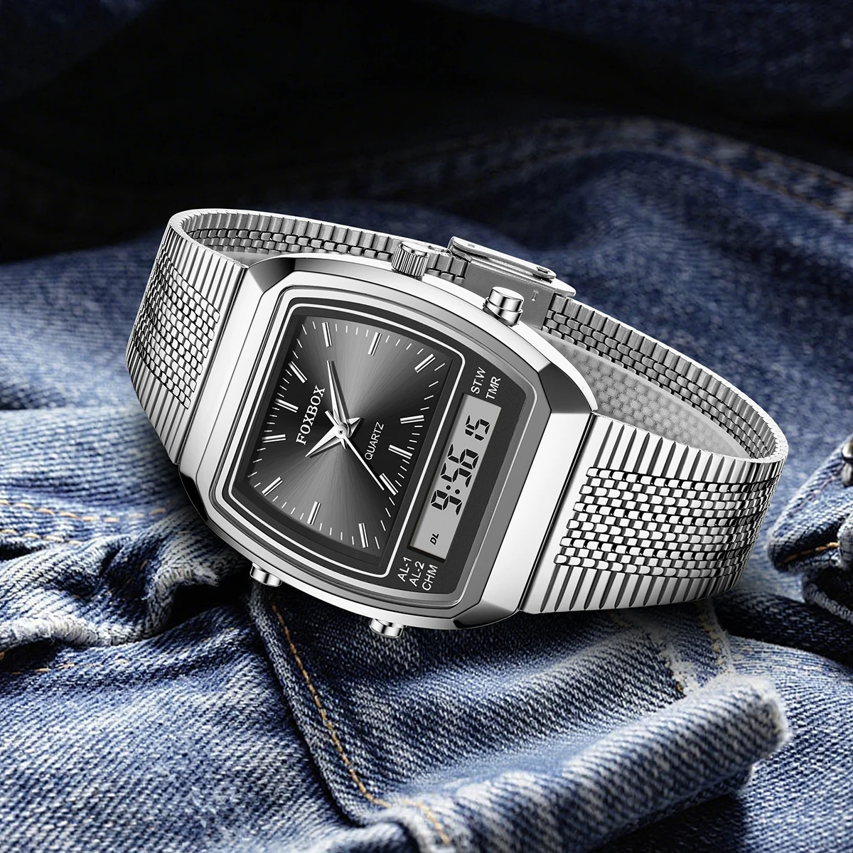 FOXBOX 2026 Luxury Men's Watch Double Display Waterproof Military Digital Fashion Vintage Watches for Men Quartz Wristwatch+BOX