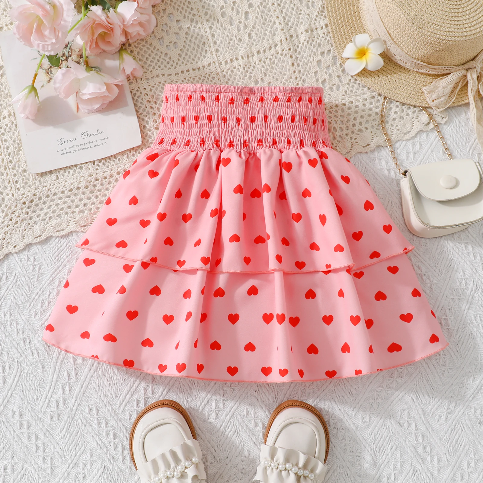 الفتيات عارضة ربيع الخريف القلب طباعة الطبقات تنورة ملابس الأطفال طفل الفتيات كعكة تنورة