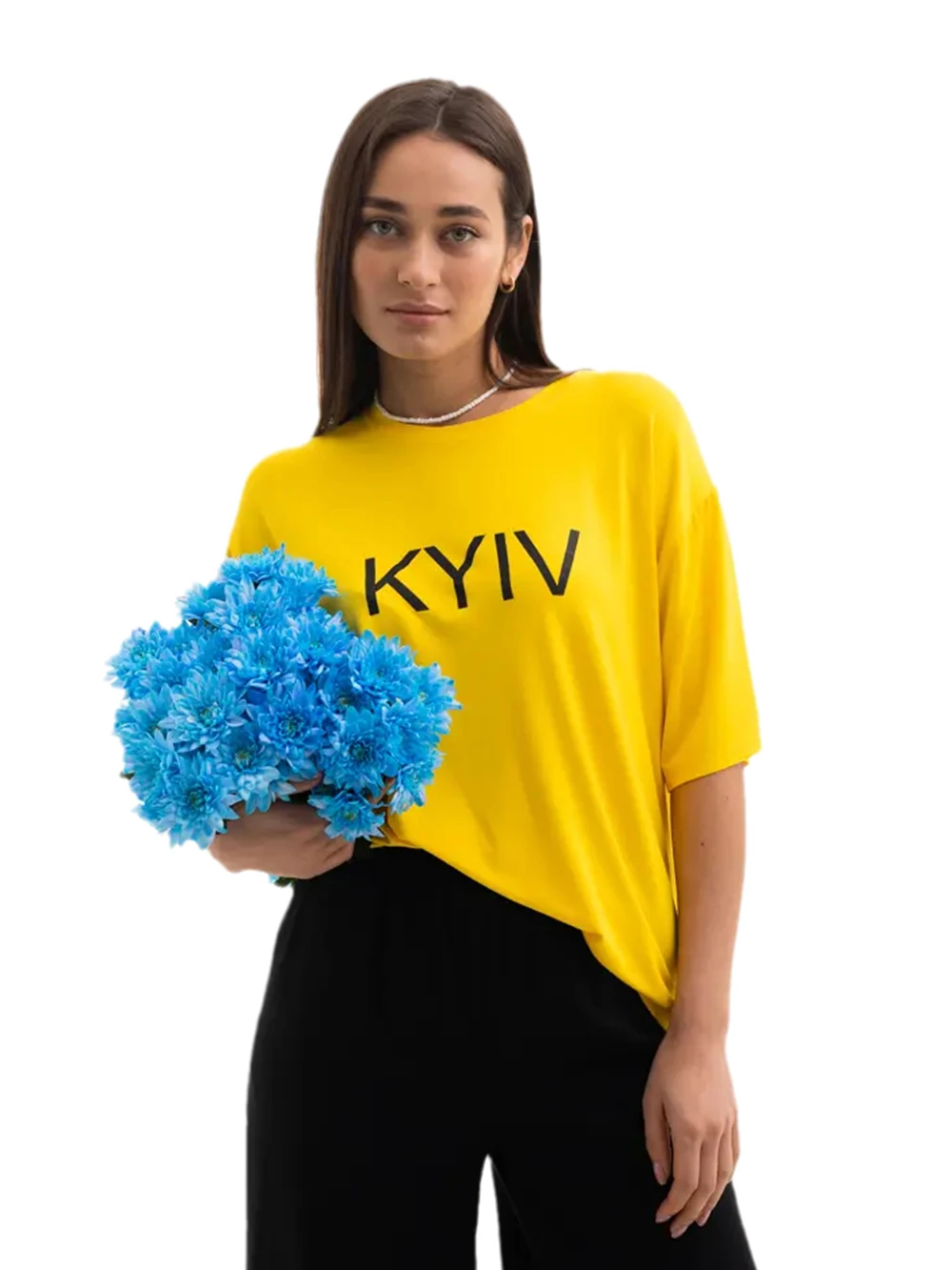 Patriotism Cotton Tee Women With KYIV Print Women's T-Shirt Cozy Summer Boutique Drop Sleeve Shirt