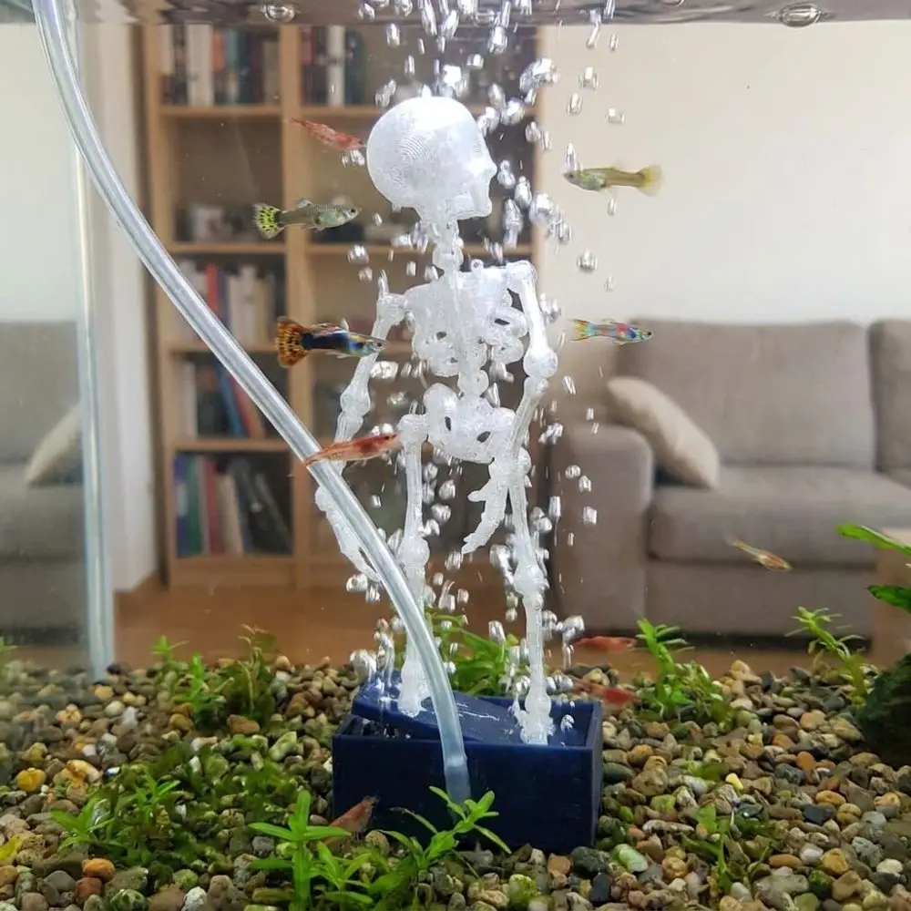 3D Printed Dancing Skeleton Aquarium Bubbler Air Driven with Air Tube Dynamic Skeleton Bubbler Gothic Plastic