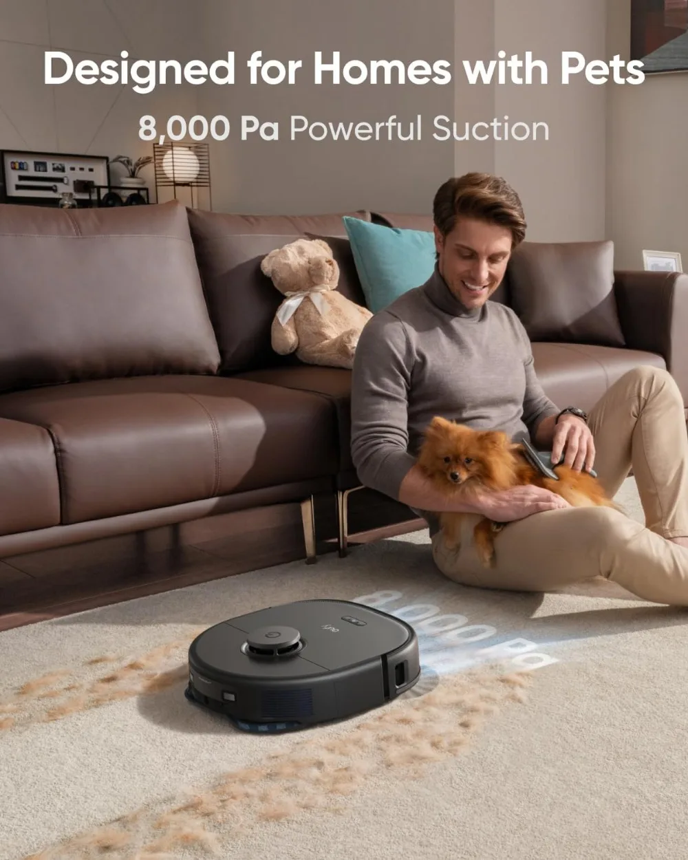 Eufy Omni Robot Vacuum and Mop with 8,000 Pa Suction, Dual Mops with 12 Mm Auto-Lift and Carpet Detection, AI Obstacle Avoidance