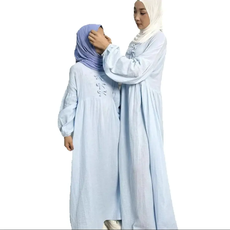 

Mother Daughter Abaya Dubai Muslim Women Kids Girls Long Dress Eid Jalabiya Turkey Kaftan Islam Robe Kebaya Caftan Marocain Gown