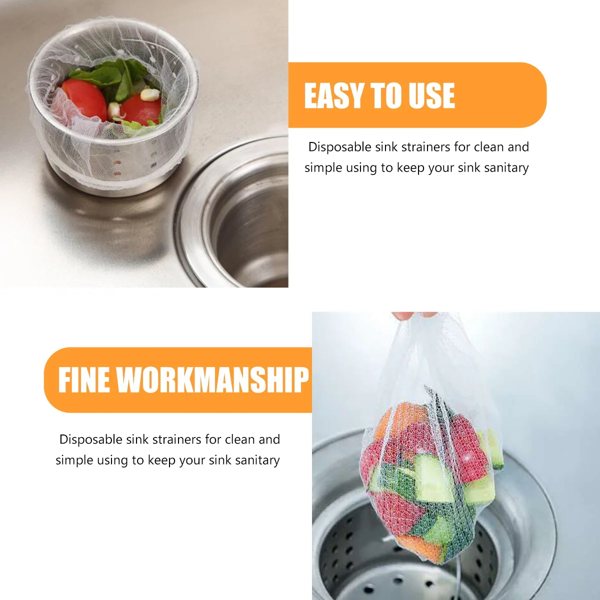 

200pcs Kitchen Filter Net Small Dense Mesh Disposable Sink Strainer Bag Elastic Drain Protector For Sink Straining Sanitary