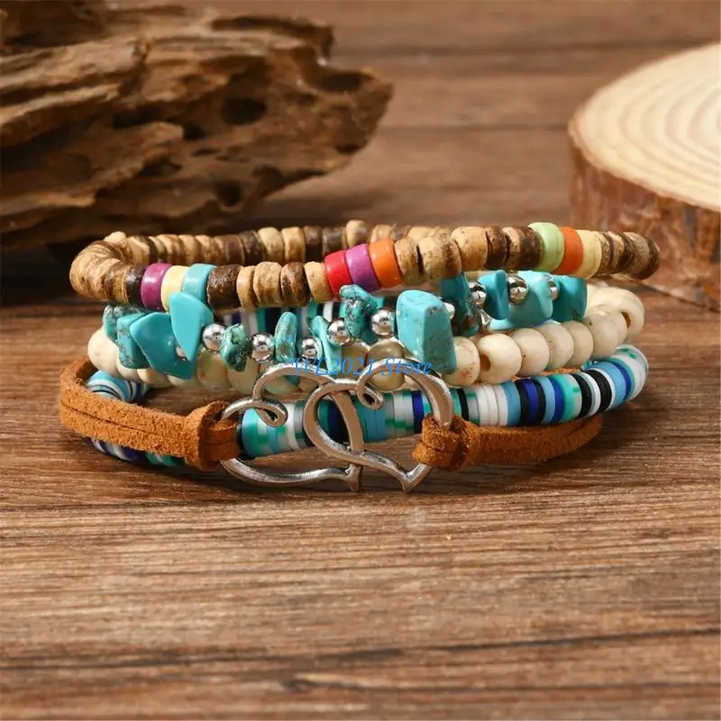 G5GC Natural Coconut Bead Turquoise Bohemian Adjustable Wrist Jewelry Accessory