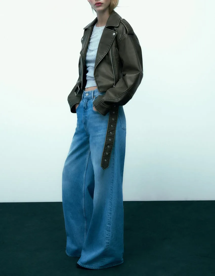 Spring New Sle Motorcycle Leather Jaet Stand Collar Loose ort PU Faux Leather Coat Outerwear Women's Commute Faion