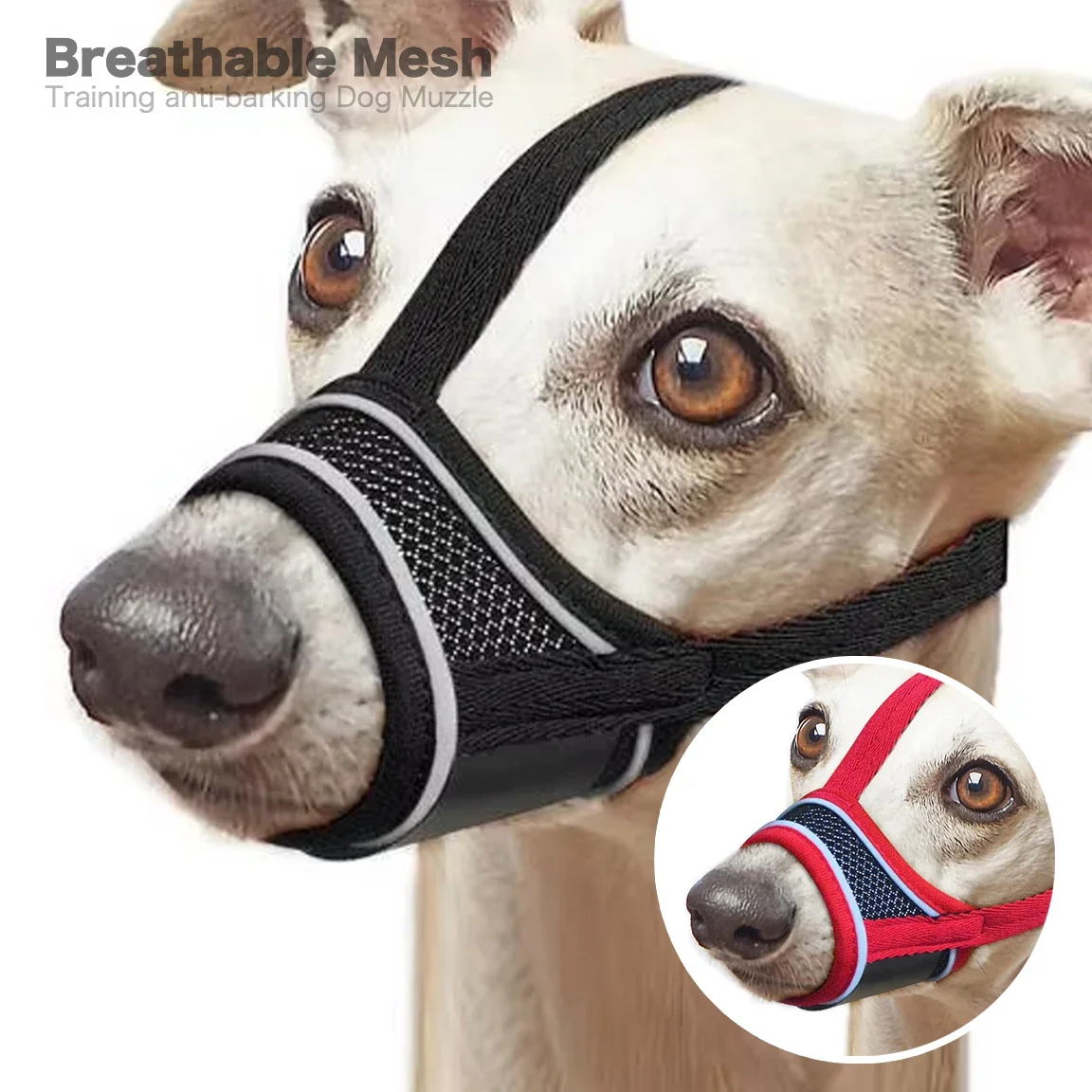 Comfortable Mesh Breathable Small Large Dog Muzzle with Reflective Strip Adjustable Velcro Anti Barking Wear-resistant Supplies