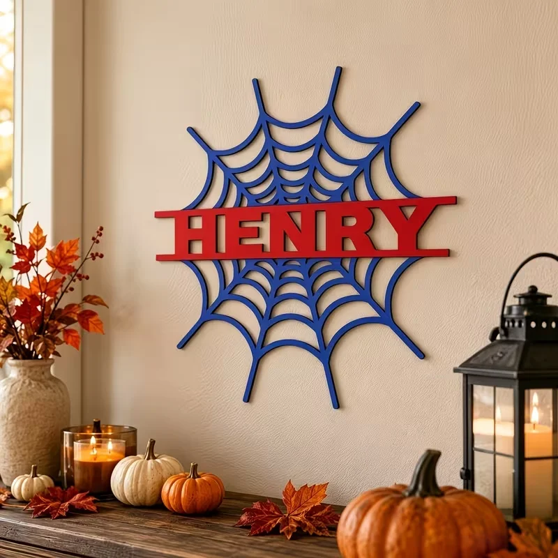 Personalized Spider Web Wood Name Sign Custom Text Wall Decor Double Layer Superhero Fan Home Party Gift Multi Scene Decorations image 4