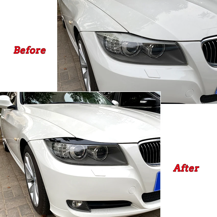 For BMW 3 Series E90 E91 2pcs ABS Gloss Black Headlight Eyebrows Eyelid 2005 2006 2007 2008 2009 2010 2011 Sedan / Touring