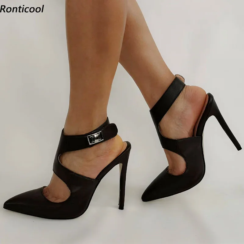 

Ronticool New Women Spring Pumps Faux Leather Stiletto Heels Pointed Toe Elegant Black Office Lady Shoes US Plus Size 5-15