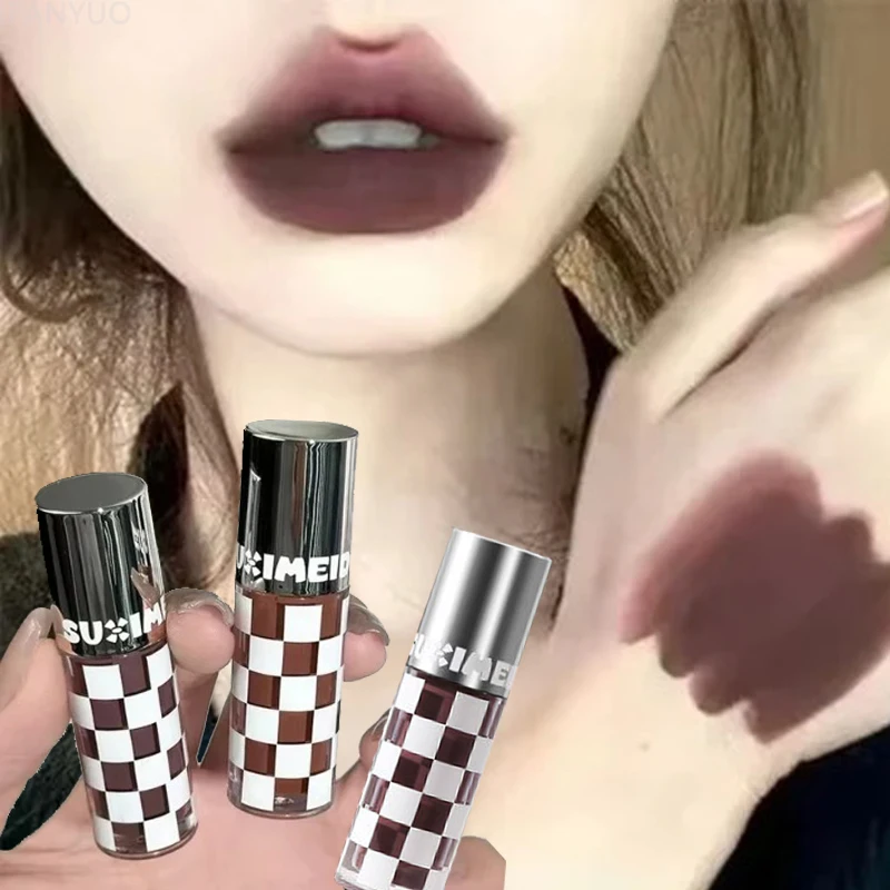 Lápiz labial mate de 6 colores, brillo de labios rojo oscuro Punk, duradero, resistente al agua, lápiz labial morado ahumado oscuro, chocolate Natural, maquillaje de tinte de labios