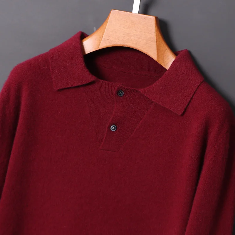 Autumn Winter Sweater Men Pure Wool Knitted Polo Shirt Solid Business Casual POLO Long Sleeve Pullover High Quality Mens Clothes