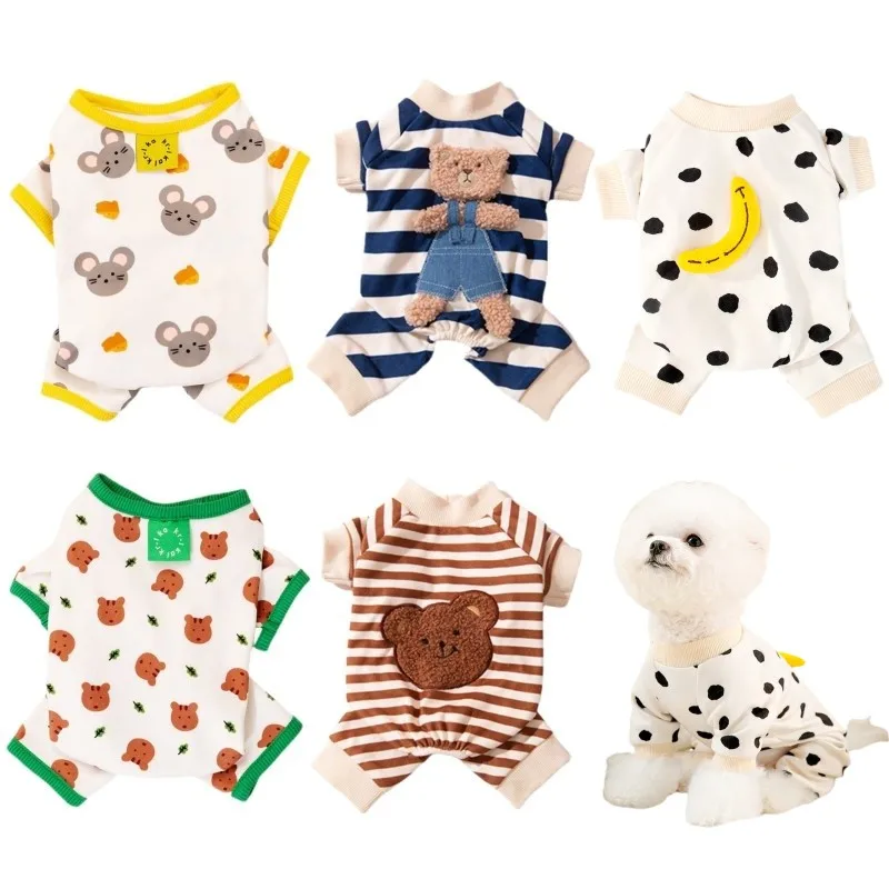 Fashion Dog Jumpsuits Bear Pattern Pet Dog Pajamas Cute Puppy Onesies Warm Soft Cat Jumpsuits Pet Custume Chihuahua Dog Clothes 