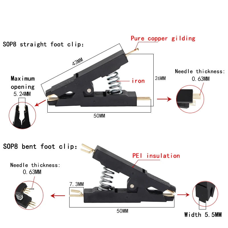 Programmer Test clip SOP8 Eight-pin BIOS clip Wide and narrow body 8-pin universal clip Adapter clip IC Socket Burning chip clip