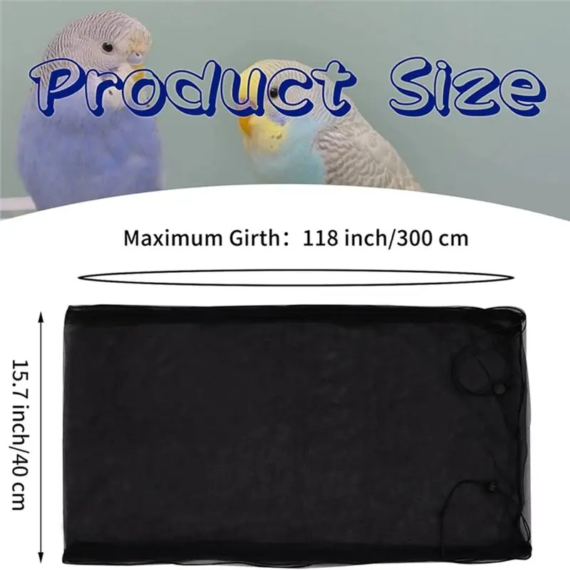 B97A-Adjustable Nylon Mesh Net Large Bird Cage Cover, Birdcage Cover Skirt, Bird Cage Seeds Catcher, Seeds Guard For Parrot view 6