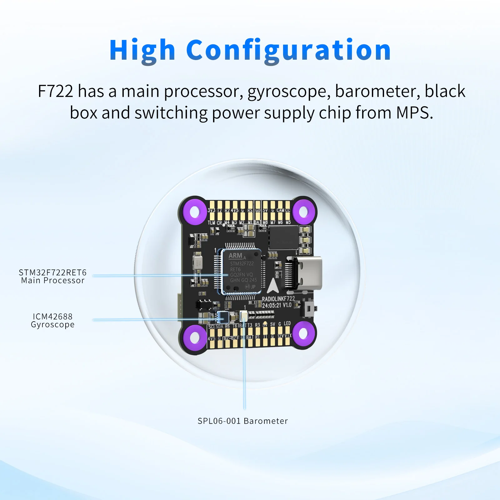Radiolink F722 비행 컨트롤러 오픈 소스 Betaflight INAV 8 채널 FC 내장 OSD, 레이싱 드론용 SBUS/CRSF, 쿼드콥터