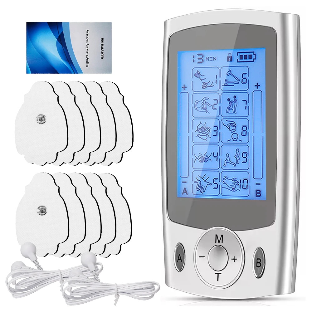 

Tens Unit Massager Rechargeable 10 Modes EMS Muscle Stimulator Dual Channel Electronic Pulse Massage Device with 4pcs Pads