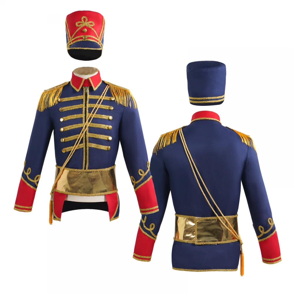 ผู้ใหญ่ฮาโลวีน Nutcrackers เครื่องแต่งกายกลองทรัมเป็ตทีม Royal Honor Guard Party ชุดชุดพู่ Circus Ringmaster เสื้อด้านบน