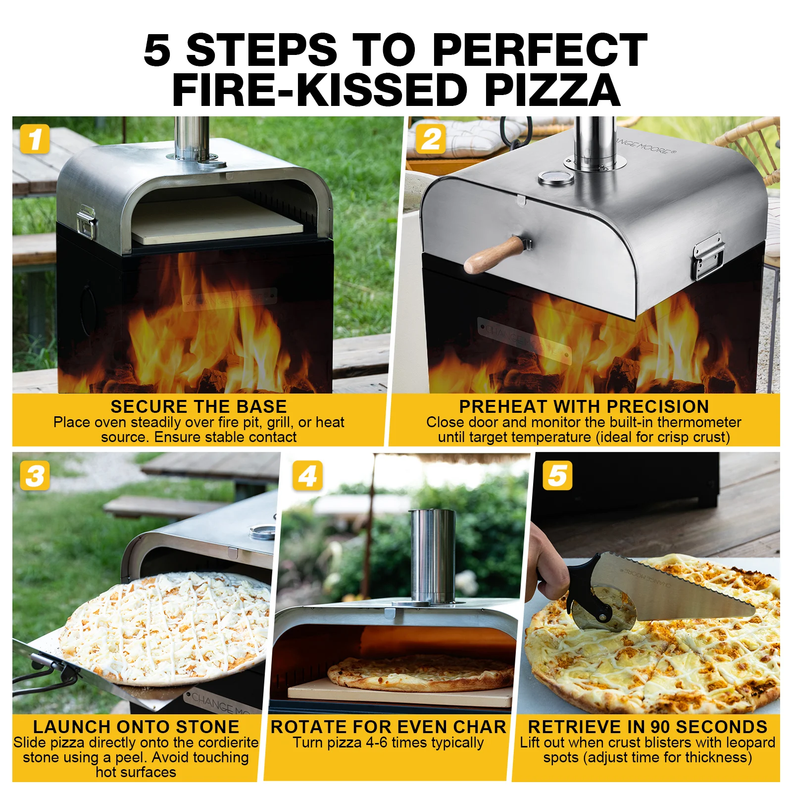 CHANGEMOORE Outdoor Wood Fired Pizza Oven Grill Top with Built-in Thermometer, Suitable on Charcoal and Gas Barbecue Grills view 6