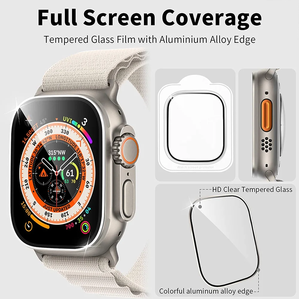 Screen Protector Glass for Apple Watch Ultra 2 49mm Metal Tempered Frame Film Anti-Scratch IWatch Series Ultra 49 mm Accessories