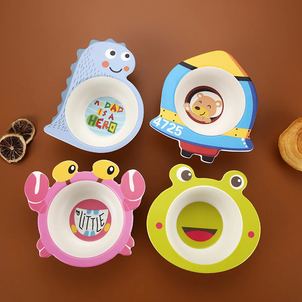 子供ボウル竹繊維子供用給餌ボウルポータブル耐久性のある漫画デザイン落下防止洗えるスナックフルーツサラダ用