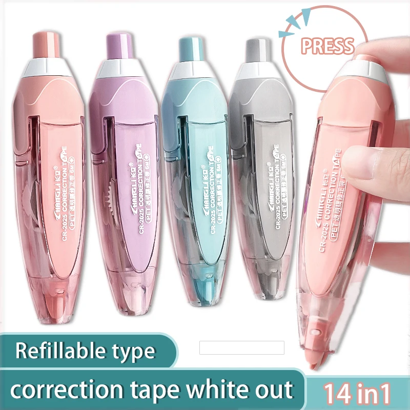 Refillable white out with 4 main bodies and 10 refills, portable correction tape for office and learning supplies