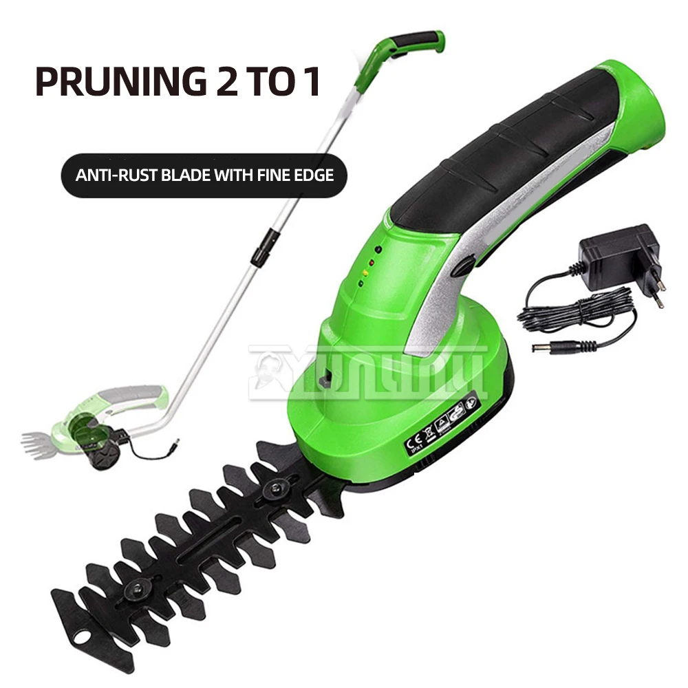 Cordless Handheld Hedge Trimmer 2 in1 Battery Rechargeable Garden Tools Grass Shear Shrubber Electric Trimmer With extension rod