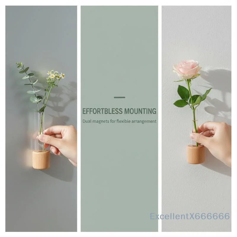 Magnetic Test Tube Vase Fridge Magnet Wooden Base Water Plant Propagation Tube Wall Hanging Mini Flower Vase For Home Decor