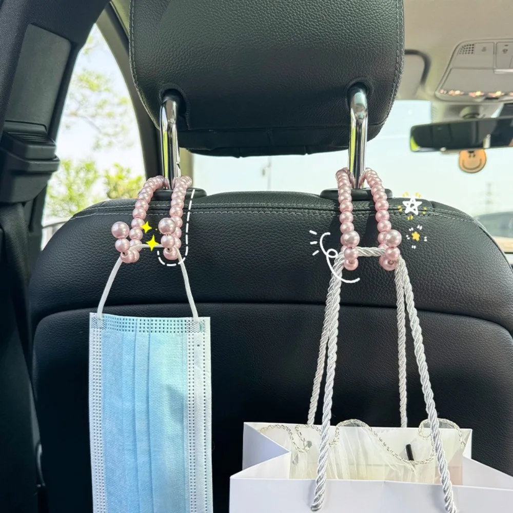 

2Pcs Hanging Car Rear Seat Hooks Rear Bearing Strong Storage Pearl Hanger Auto Hook Cute Multi-Function Car Seat Headrest Hooks