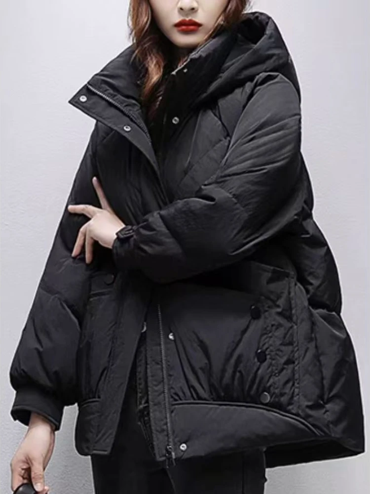 Winter Hooded Parker Female Loose Down Jacket Women 2024 Knitting Patchwork Warm Coat Women Cotton Padded Jacket Outerwear