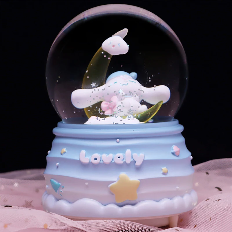 Kawaii Toys Music Box Kuromi My Melody Sanrio Anime Cartoon Cute Lighting Drifting Snow Cinnamoroll Crystal Ball for Girls Gifts