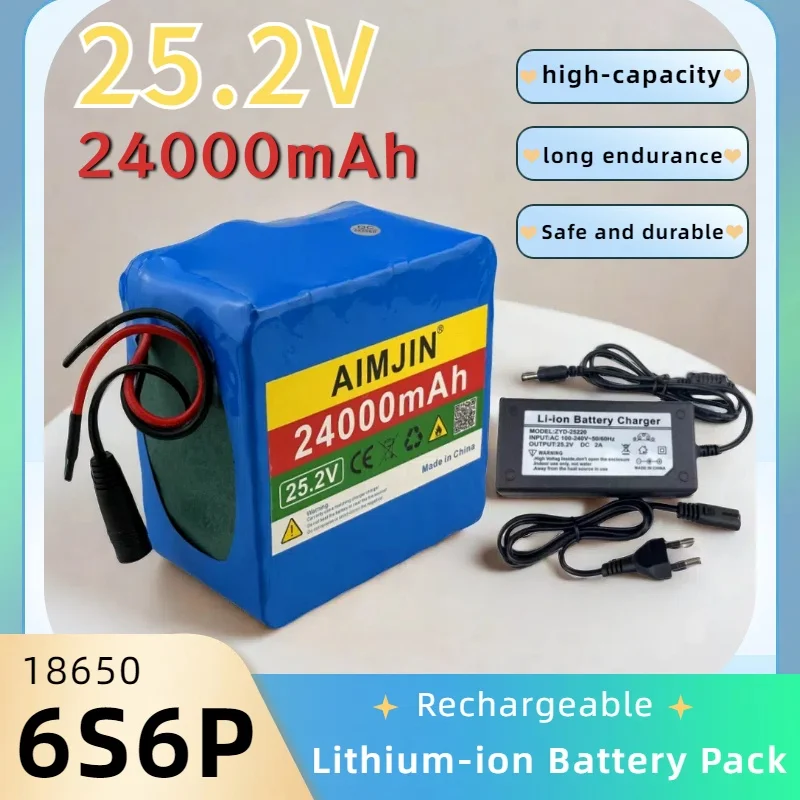 New 6S6P Lithium-ion Battery Pack 25.2V 24000mAh Rechargeable Battery Built in BMS With 2A Charger