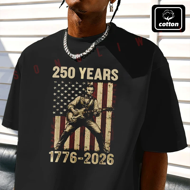 

Men's Cotton T-Shirt Abraham Lincoln 250 Years America 4Th July 250Th Anniversary Moto Tshirt Men's Casual Short Sleeve Tee