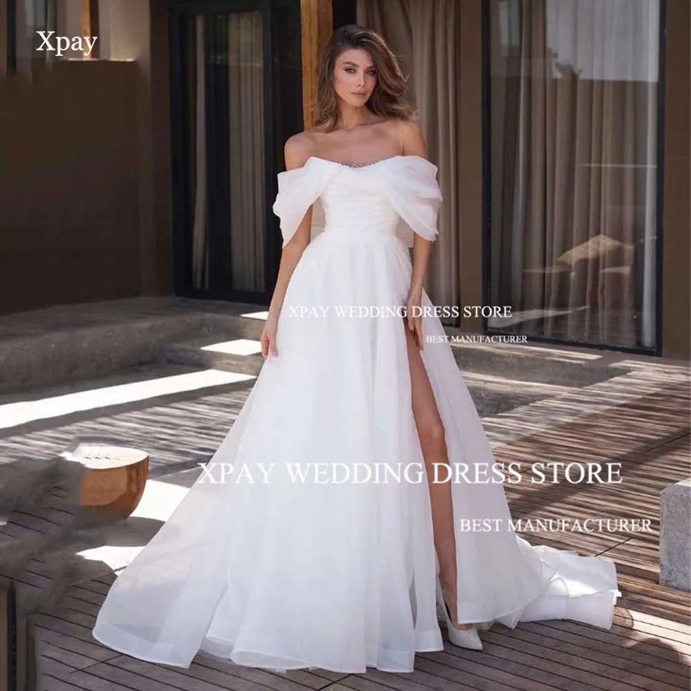 XPAY-Robe de Mariée en Tulle à Plis et Dos aux, Style Boho, sur Mesure, avec Fente Latérale Haute, pour Patients