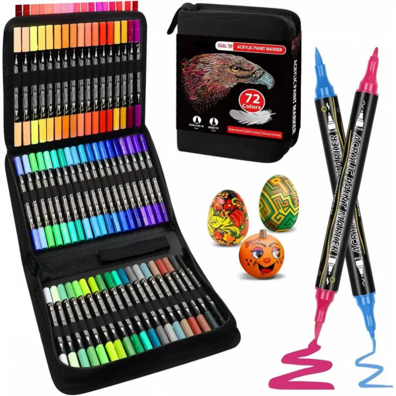 Acrylic Paint Marker Set, 30/48/60/72 Colors Soft Brush Tip Acrylic Paint Markers Set, Pens for Rock, Wood, Fabric, Canvas