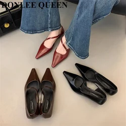 Elegant Women Pumps Pointed Toe Shallow Slip On Thin Low Heel Office Dress Pumps Sexy Party Dress Shoe Fashion Narrow Band Mujer