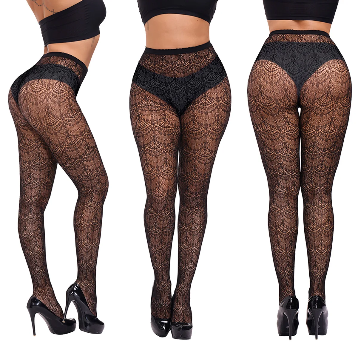 Sorbern 5 Pairs Lace Flower Long Stockings Pantyhose High Elastic Hollow Tights Black Hosiery Mesh Fishnet Stockings Multi Color