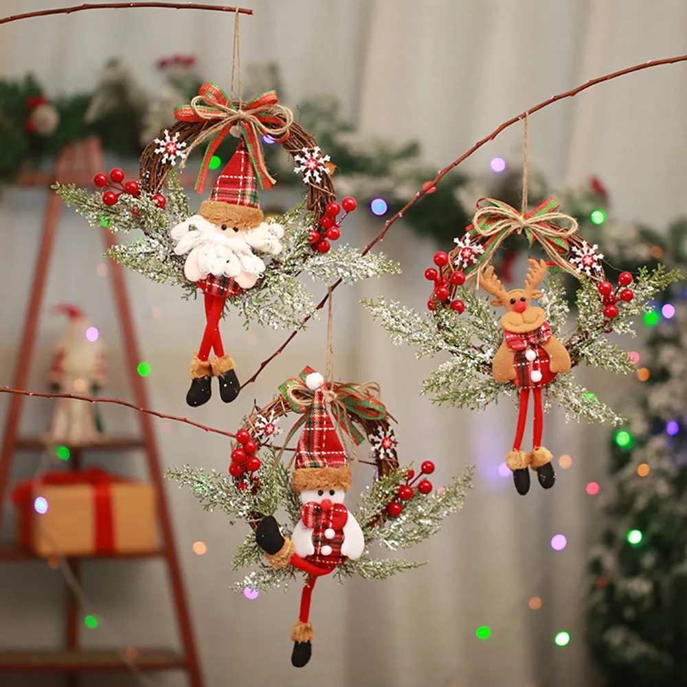 Couronne de Noël artificielle pour porte d'entrée, mur, fenêtre, ferme, décoration de la maison, petit