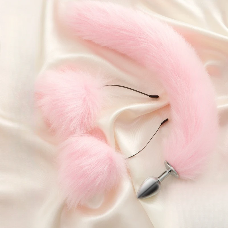 

Fox tail anal plug adult products metal butt plug pink plush penetration anal sex toys cosplay erotic sexy couple accessories