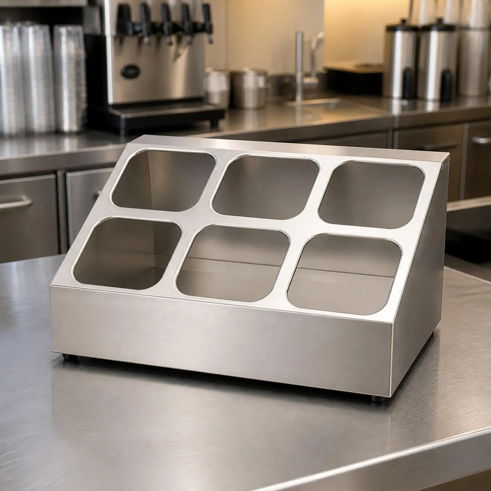 Countertop Fraction-Pan Rack | Stainless Steel Construction, Angled Layout for