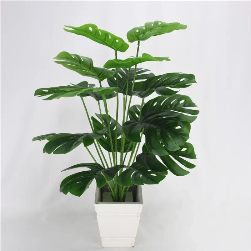 12 leaves Artificial Plants Green Palm Leaves Monstera Home Garden Living Room Green Plastic Palm Leafs Fake Plant image 3