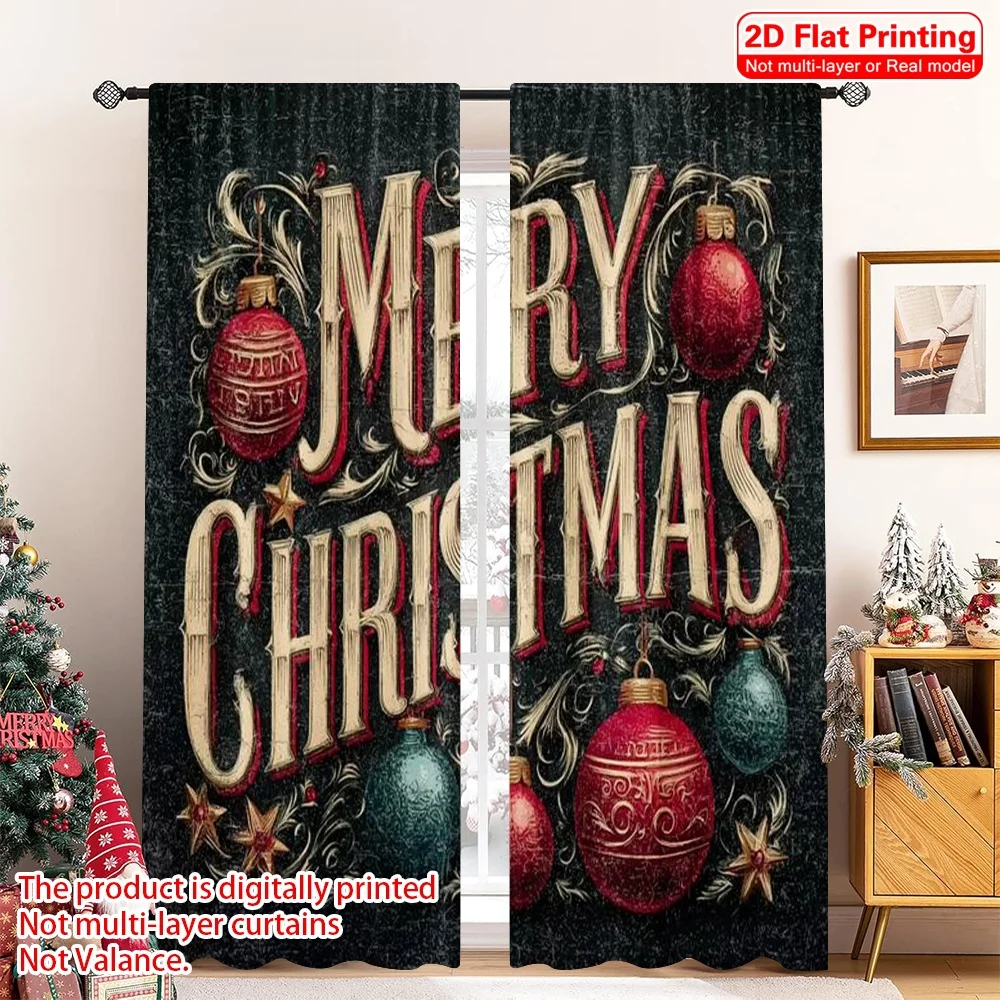 

2pcs 2D flat printing Merry Christmas Popular Party Window Curtains Merry Christmas happy Versatile 100% Polyester Without