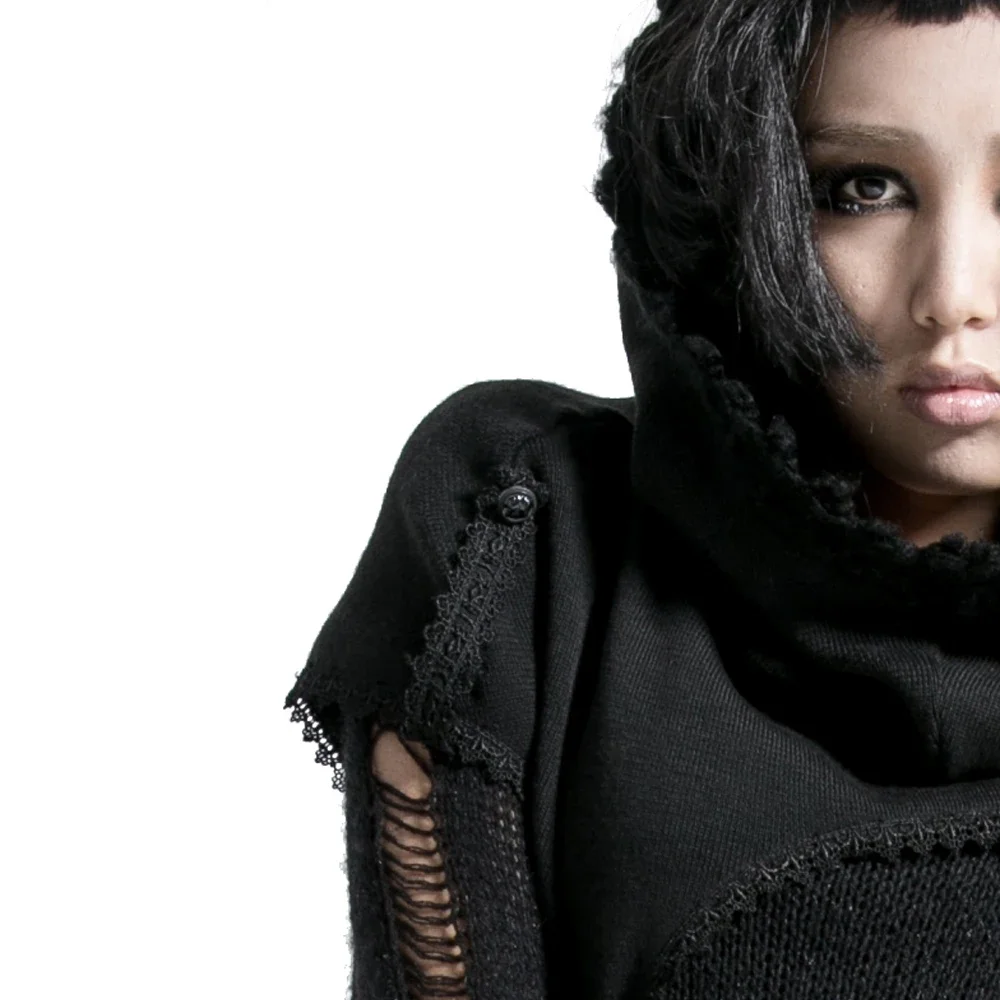 PUNK RAVE Gothic Girl Visual Kei Black Ladies Knitted  Wool Ponchos Caps Fashion Scarf Hat Wrap MUFFLE KERA Tops Free Size