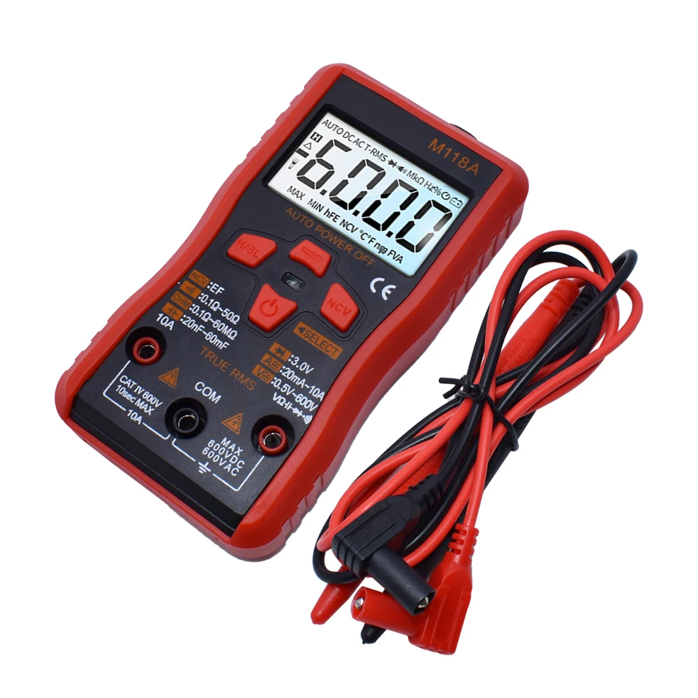 official M118A Digital Mini Multimeter Tester Auto Mmultimetro True Rms Tranistor Meter with NCV Data Hold 6000counts Flashlight