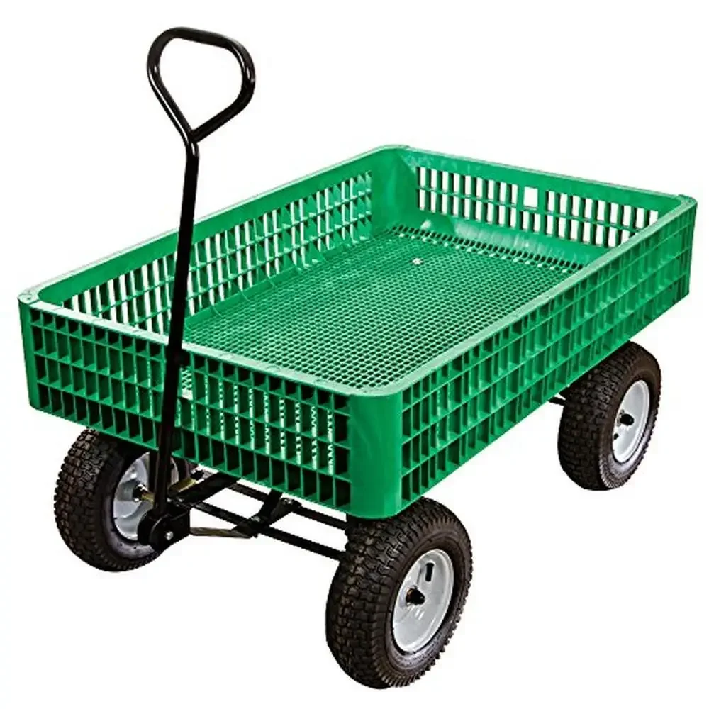 

Heavy Duty Green Utility Wagon Flat-Free 5"x13" Tires 800lbs. Capacity 30"x46"x7.5" Tray Professional Plant Material Transport