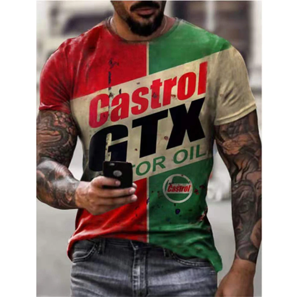 

Castrol retro 3D letter printing men's T-shirt short-sleeved o-neck summer street fashion new T2022