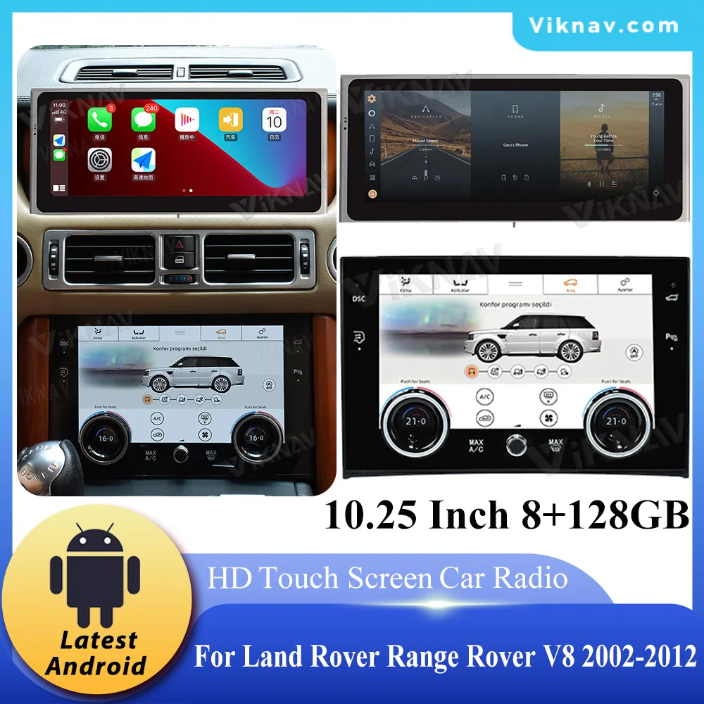 

Viknav 10,25-дюймовый Android 8-ядерный автомобильный радиоприемник для Range Rover Vogue V8 L322 2002-2012, беспроводной мультимедийный плеер Carplay