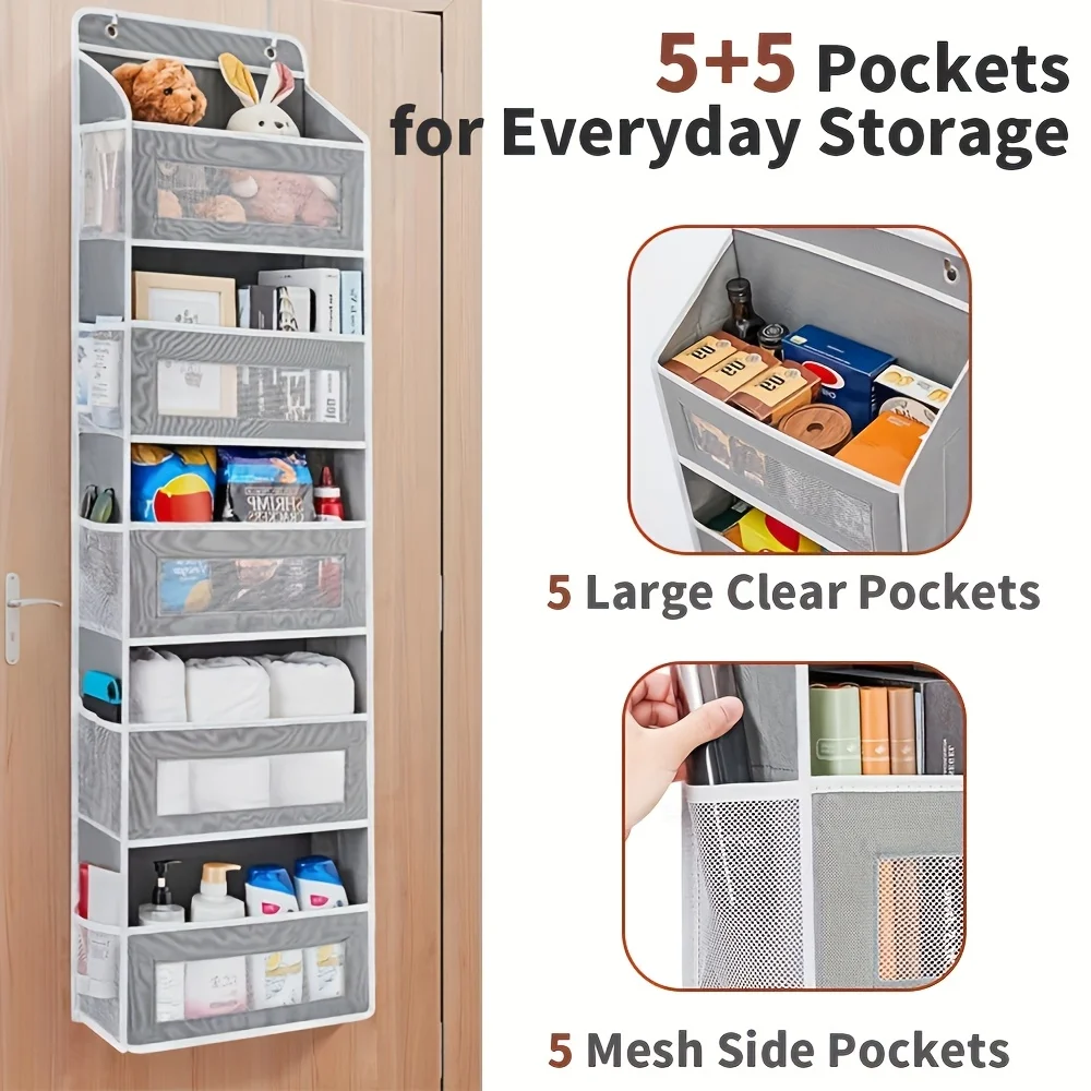 

5-Tier Door Storage Box Hanging Door Storage Device with 5 Large Capacity Pockets Anti-tilt Load Back Of Door Organizer Rack